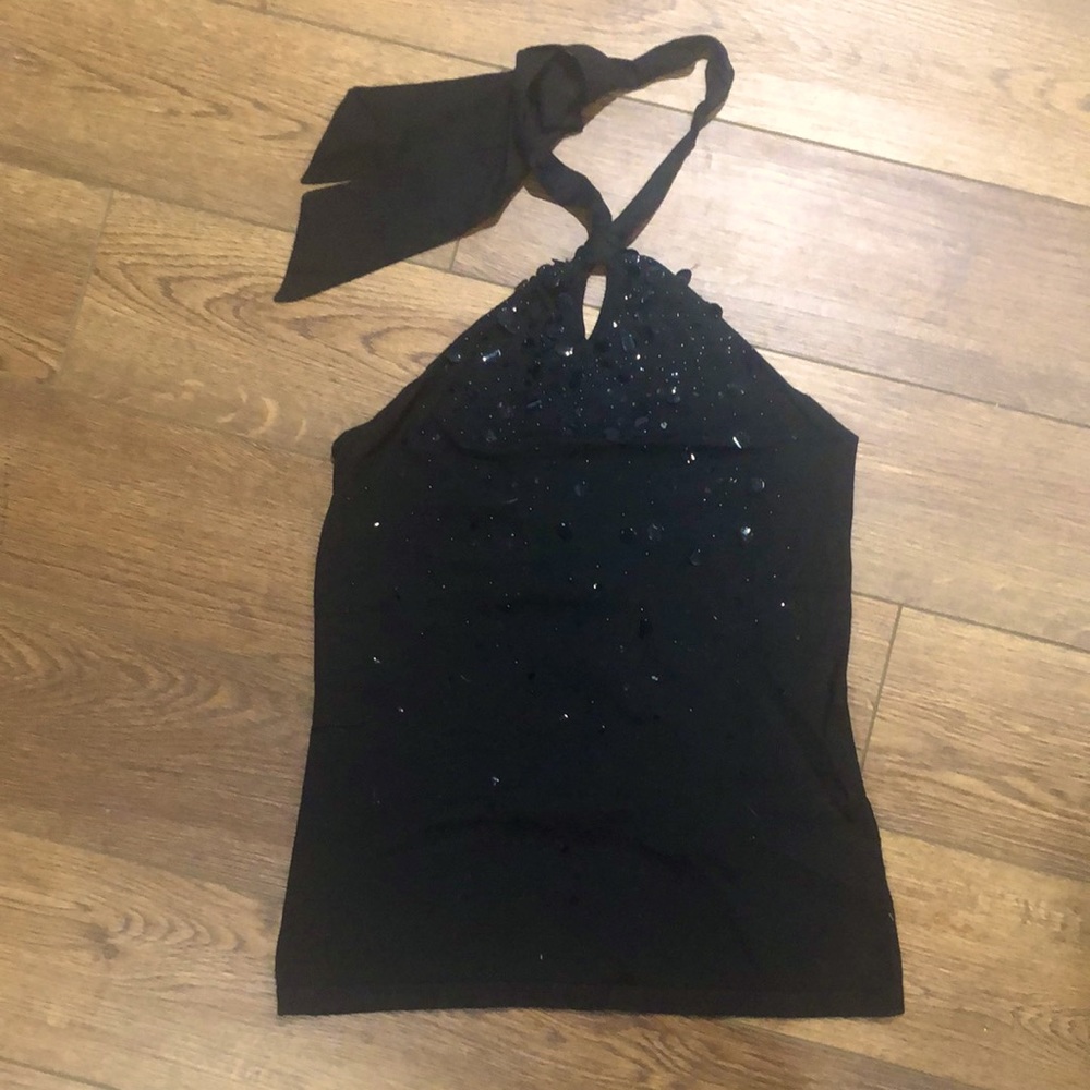 Loft black embellished halter top